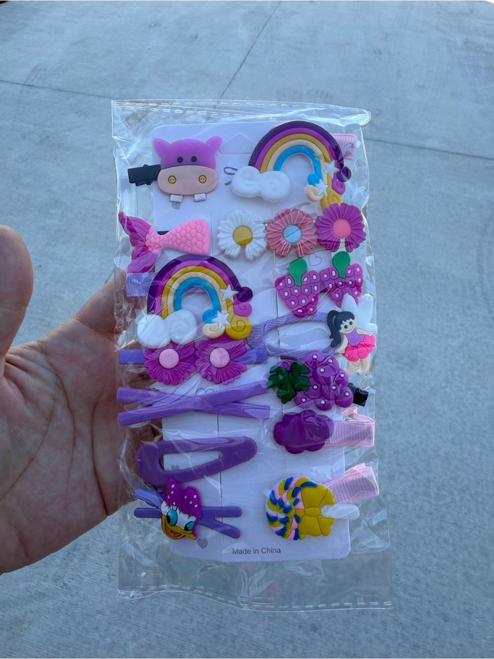 Girls Purple Rainbow & Floral Hair Clip Set Summer Accessories